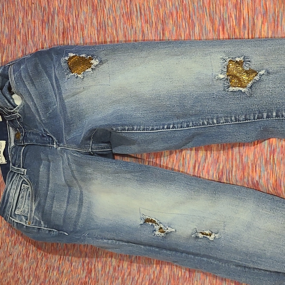 Black Daisy Billie Jegging with Gold Patch Detailing, size 9/29